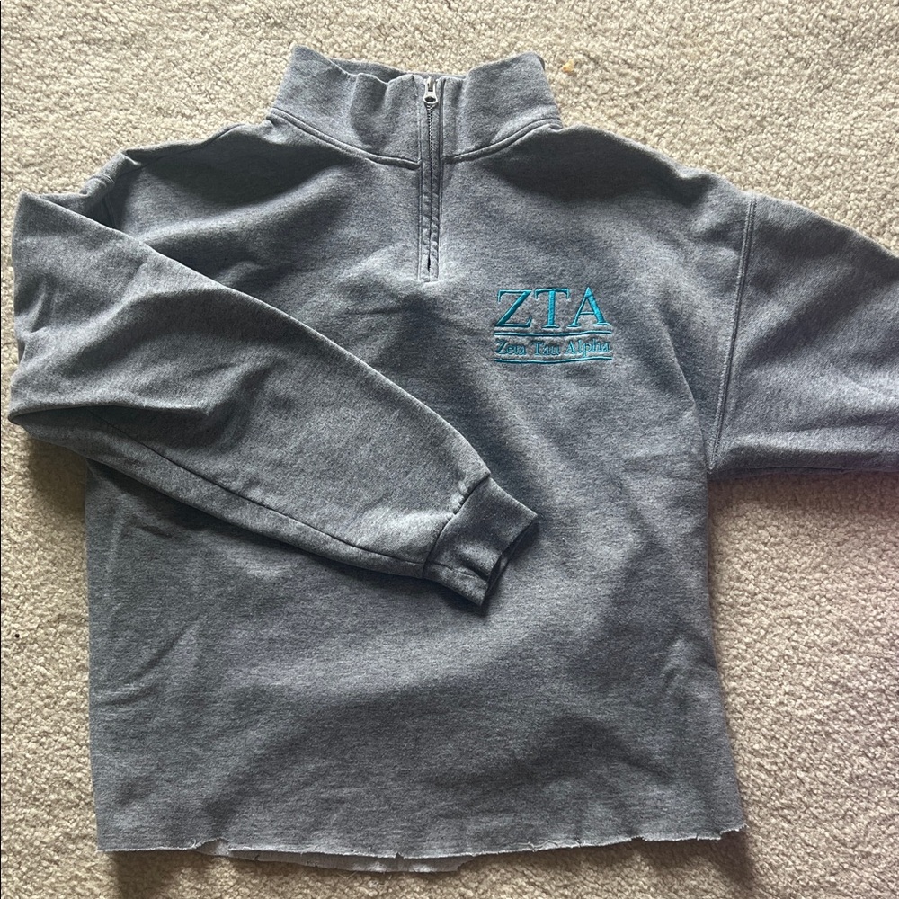 Women’s Zeta Tau Alpha ZTA Gray Quarter-Zip Sweatshirt with Teal Embroidery